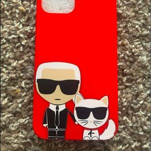 Red Karl Lagerfield & Cat IPhone 12 / 12 Pro Case